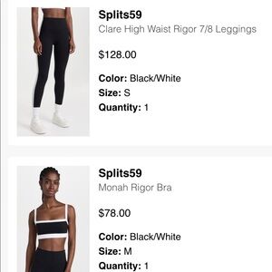 Splits59 Black Clare 7/8 Leggings (S) & Monah Rigor Bra (M)
